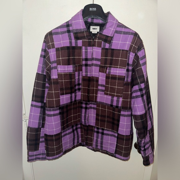 Obey Shirt Jacket Curtis Brown & Purple Plaid Medium (M) - Picture 8 of 8